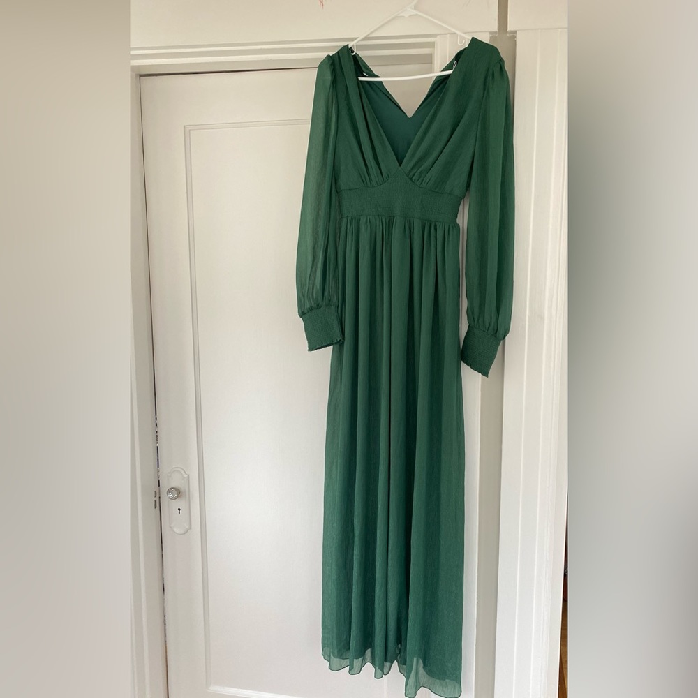 Juliette shimmer maxi dress in green | Size small | bump friendly